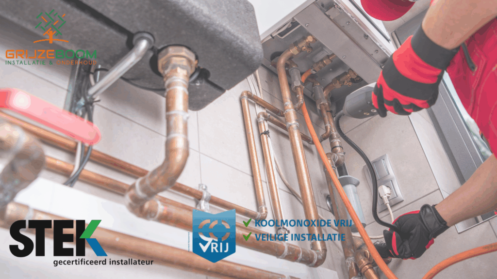 Monteur van Grijzeboom voert rookgasafvoer renovatie uit in Amsterdam met CO-vrij en STEK-certificering